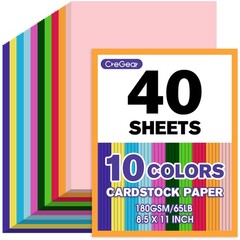 CreGear 40 Sheets Colored Cardstock Printer Paper 8.5 x 40 Sheets, [MULTI]