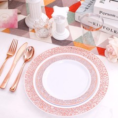 Wellife 175 Pieces Rose Gold Plastic Dinnerwarerose Gold Dinnerware Set Include