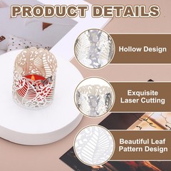 25Pcs Candle Wraps Decorate Tea Light Wrap Leaf Pattern, Reflective Silver