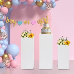 3 Pcs White Iron Display Pedestal Stands Square Free Standing Set