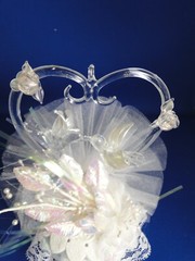 New Elegant Wedding Cake topper Blown Glass Heart Love Birds & flowers #206