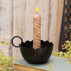 Primitive Country BLACK Metal Taper Candle Holder Handle 3.25″H FARMHOUSE Rustic