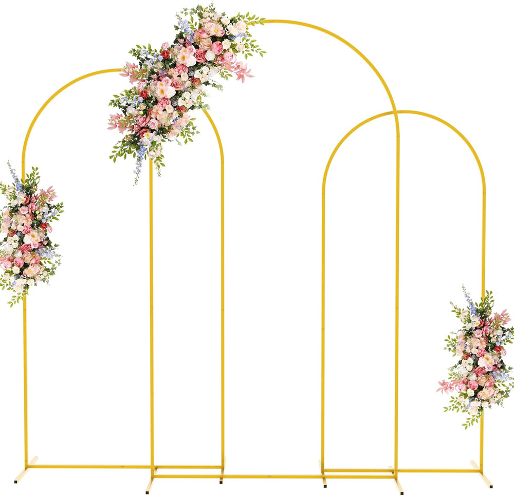 Gold Metal Arch Backdrop Stand Set of 3 for Weddings & Events