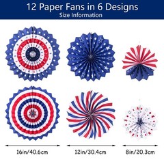 4th of July Patriotic Decorations Hanging Paper Fans Red White Blue