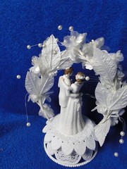 New Wilton Orchid Cascade Wedding Cake Top, white tux # 117-7333