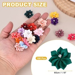 100Pcs Ribbon Flowers 1.2″ Fabric Flowers with Rhinestones Dark Green