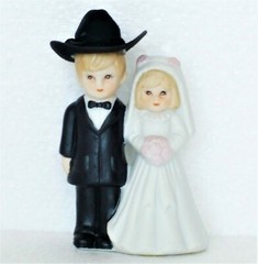Wedding Cake Topper Figurine Porcelain Bride & Groom Western Cowboy