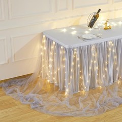 Gray Tulle Tutu Table Skirt for Rectangle Tables or 9ft, 108IN(L) X30in(H) Grey