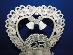New Elegant 25th Wedding Anniversary Caketop with White Floral & #25 Decor, #54