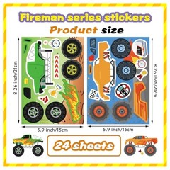 24 Sheets Stickers for Kids, Colorful, Premium Quality, Make Monster Truck