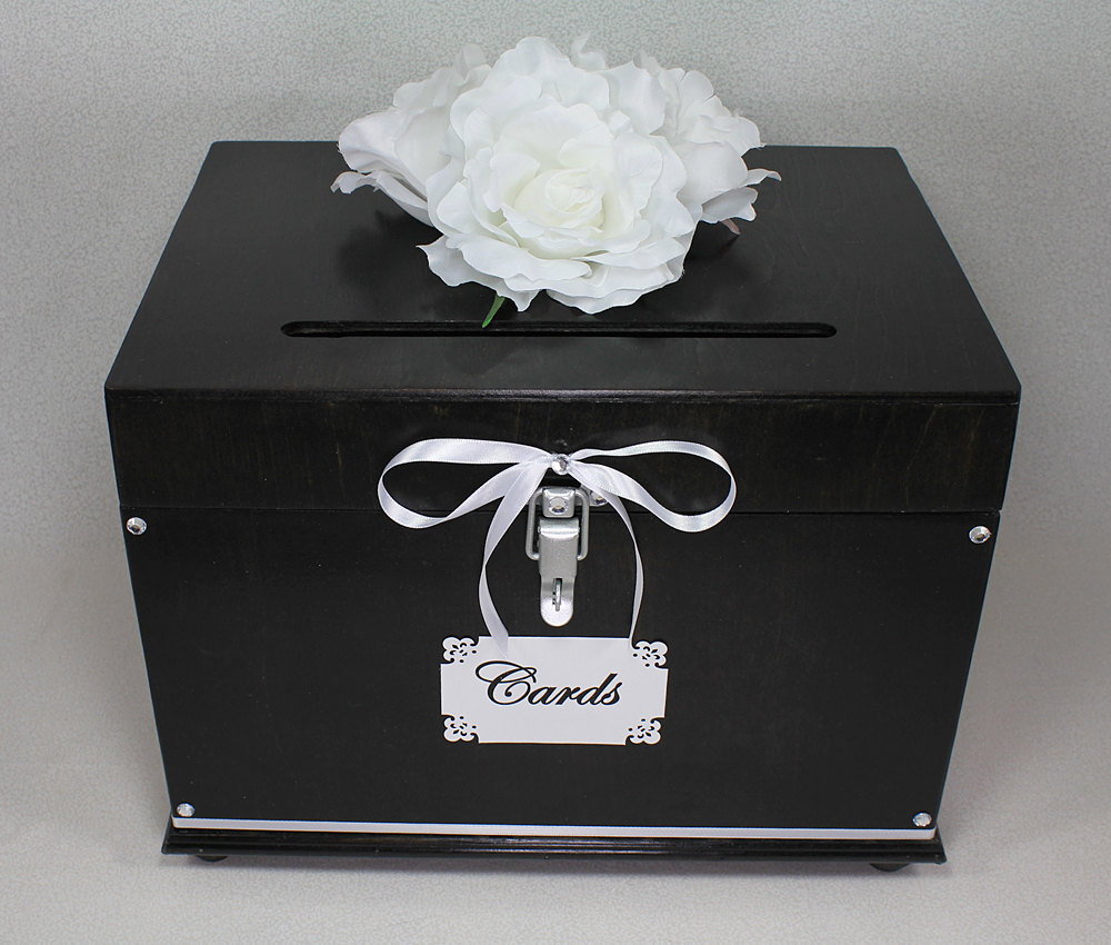 Ebony & White Wooden Wedding Card Box Trunk, Dark Brown, Black, White Wedding…