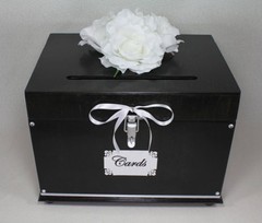 Ebony & White Wooden Wedding Card Box Trunk, Dark Brown, Black, White Wedding…