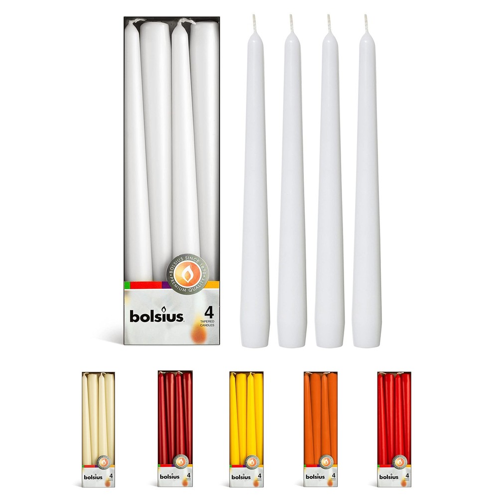 BOLSIUS White Taper Candles – 4 Pack Unscented 10 Inch Dinner Candle