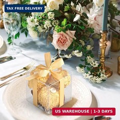 Adecortalk 50 Pcs Clear Favor Boxes, 2x2x2 Inch Clear Plastic Gift Box with Gold