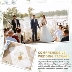 Fuyoooo 50 Set Wedding Invitations Wraps Pre Classic Style, Beige, Gold