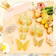 Gold Crowns for Flower Bouquets with Butterflies and Pins Wedding Party Decor