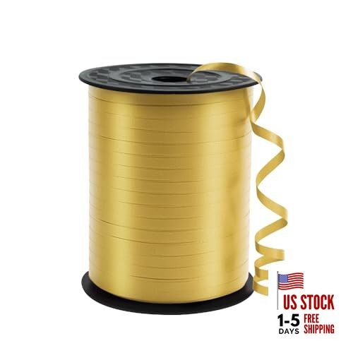 Premium Curling Ribbon, 1/5″ Wide x 500 Yards Christmas 1/5″ x 500 Yards Gold