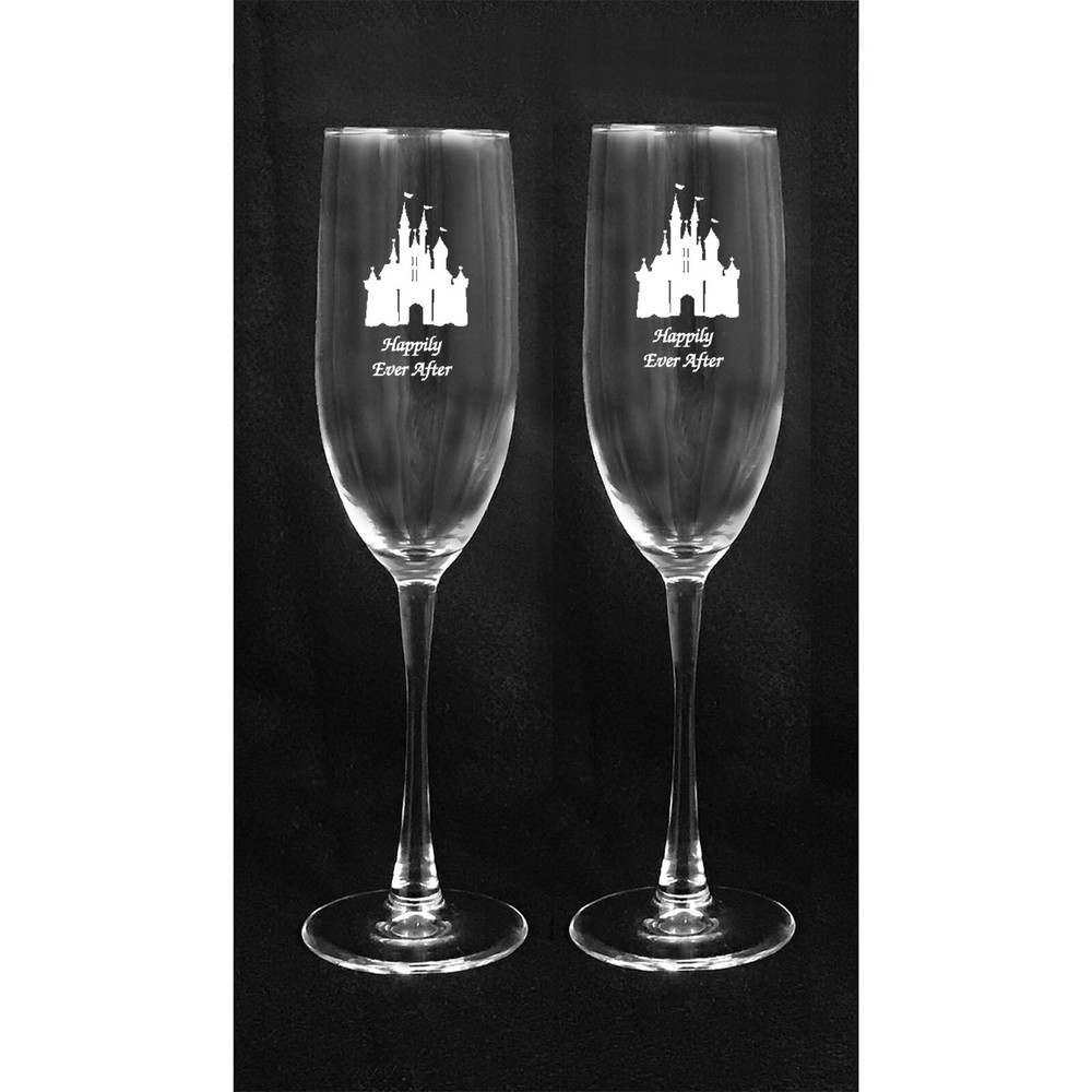 Disney Castle Happily Ever After Wedding set glasses personalized