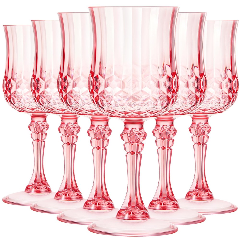 6 Pcs 7 oz Plastic Vintage Wine Glasses Reusable Colored Goblets Patterned Drink