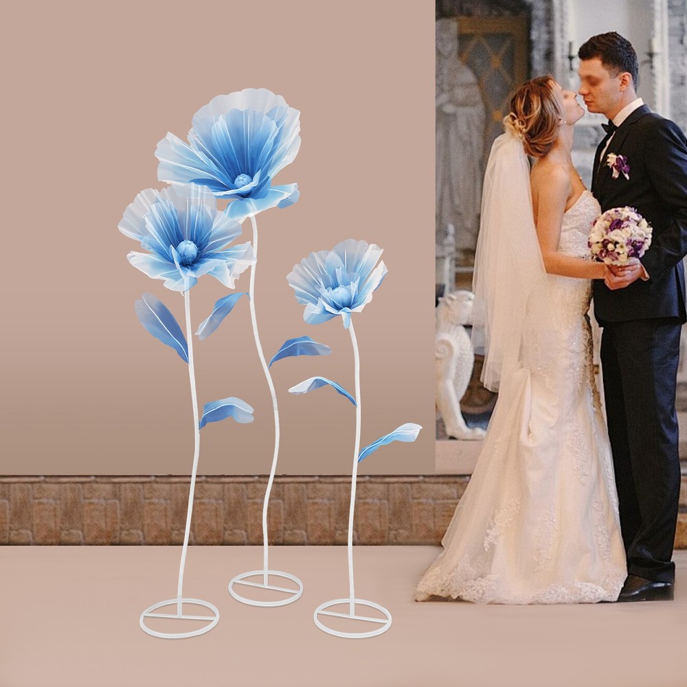 3pcs Blue Giant Artificial Flower 1.2/1.4/1.7m Decoration for Wedding Background