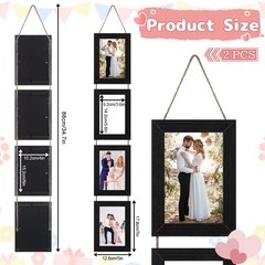 4×6 Black Hanging Collage Picture Frames Set of 2, 8 Openings Collage Photo F…