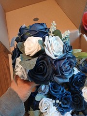 Ling’s Moment 4 pc Set Wedding Flowers Decorations- Bridesmaid Bouquet Blue Grey