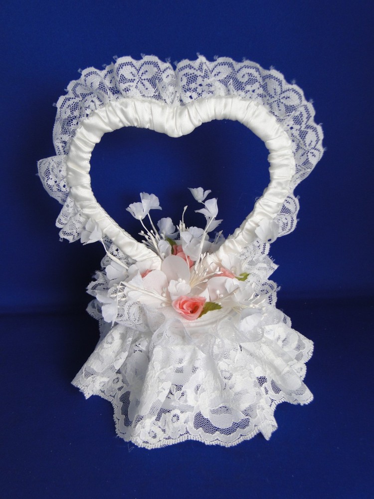 New Vintage Elegant Wedding Caketop with lace heart & pink roses #393