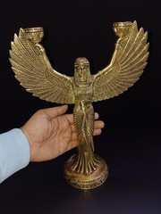 Egyptian Queen Flambeau Lamp Idol Brass Goddess Patio Room Candle Holder CA845