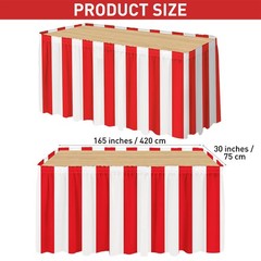 durony 2 Packs Red and White Striped Table Skirt Circus Theme Party Supplies…