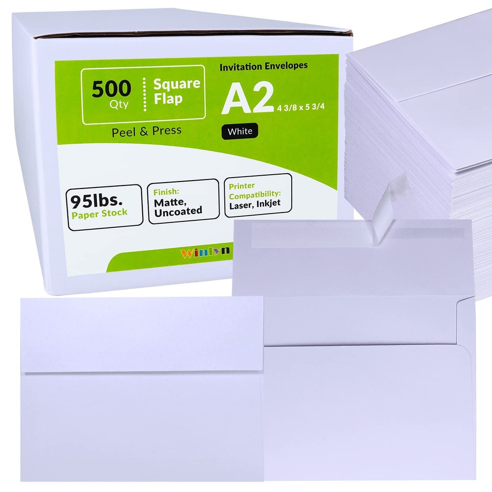 500 Pcs Bulk A2 Invitation Envelopes in White Peel & 500 White,
