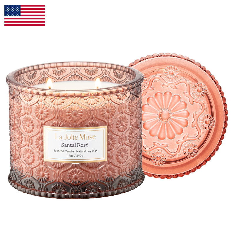 La Jolie Muse Santal Ros Candle – Saffron Rose Patchouli 12 Oz Large 2-Wick Soy