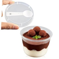 8oz Plastic Dessert Cups with Lids and Spoons, Clear Yogurt 8oz 25 Pack