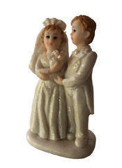 Vtg 3.5″ BRIDE GROOM Wedding Cake Topper Resin Shiny Glitter Veil Bouquet Tails