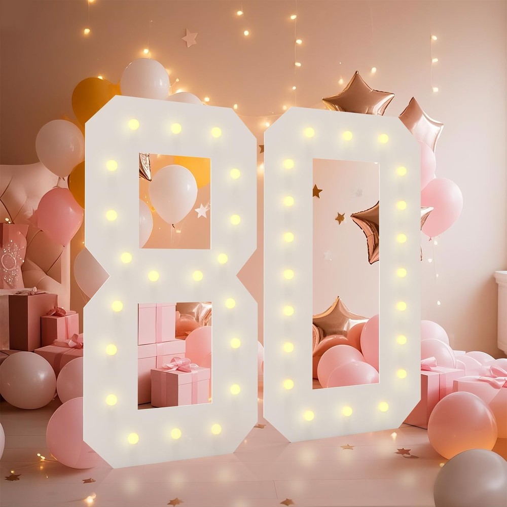 LOBOOM 4FT Light Up Numbers, Marquee Numbers 4 Feet Tall Giant Number 80 Mosa…