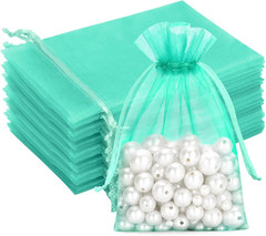 25PCS Aqua Blue Organza Bags 5×7 inches – Sheer Mesh Jewelry Pouches, Organza Gi