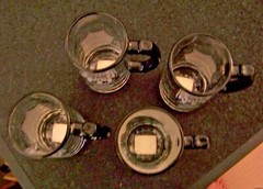 4 pc Team Groom handled clear glass tankard set Best Man Groomsman mugs