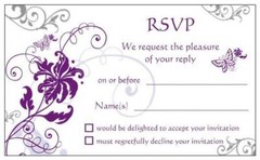 20 x WHITE RSVP CARDS wedding invitations reply response purple silver butterfly
