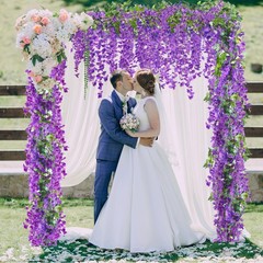 Sggvecsy 6Pcs Wisteria Garland Artificial Flowers Fake 6.2FT, Purple