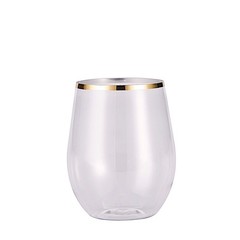 12 pcs 14 oz CLEAR with GOLD Rim Stemless Plastic Wine Glasses Party Supplies