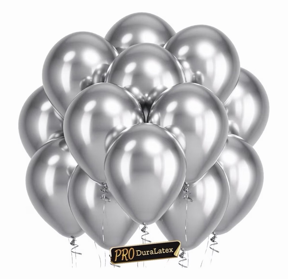 Silver Metallic Chrome Latex Balloons, 100 Pack 12inch (Normal) 06-silver-s35