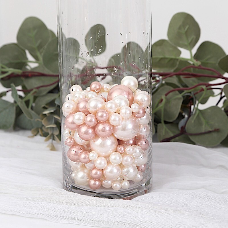 200 Assorted BLUSH ROSE GOLD Faux PEARL BEADS Vase Fillers DIY Crafts Party