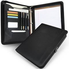 Faux Leather Zippered Padfolio with 3 Ring Binder, Executive Portfolio Organi…