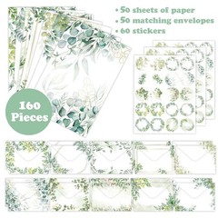 160-Piece Eucalyptus Stationery Envelopes Set – 50 Writing Papers, 50 Enve