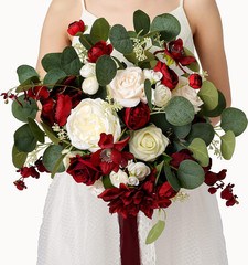 14 Inch Burgundy Bridal Bouquet,Fall Wedding Bouquet,Bride Bouquets for Wedding