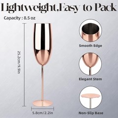 Champagne Glasses Stainless Steel Set of 2, 8.5oz Champagne Flutes 2 count Rose
