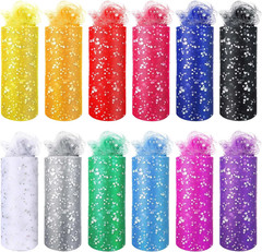 12 Pcs Rainbow Glitter Tulle Rolls 6 Inch by 10 Yards 30 Feet Glitter Tulle Roll