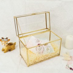 Gold Glass Wedding Card Box Envelope Holder w/ Slot & Feet Party Centerpiece