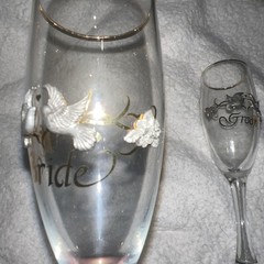 Rawcliffe Bride & Groom Toasting Flute Wedding Glasses Vintage Pewter Doves VTG!