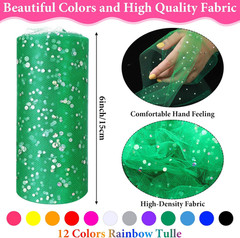 12 Pcs Rainbow Glitter Tulle Rolls 6 Inch by 10 Yards 30 Feet Glitter Tulle Roll
