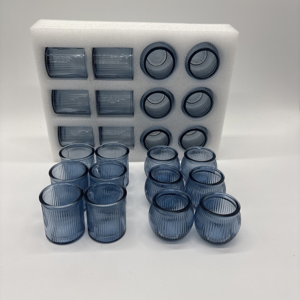24pk Blue Votive Candle Holders 12 Cylindrical Straight 12 Rounded Globular